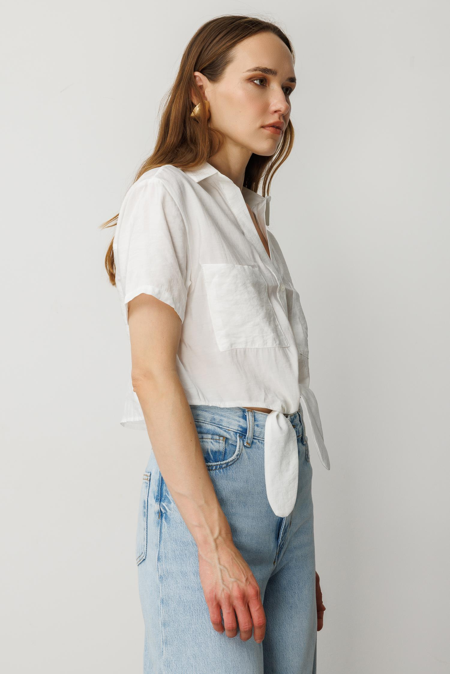 Bağlama Detaylı Kısa Gömlek-EKRU