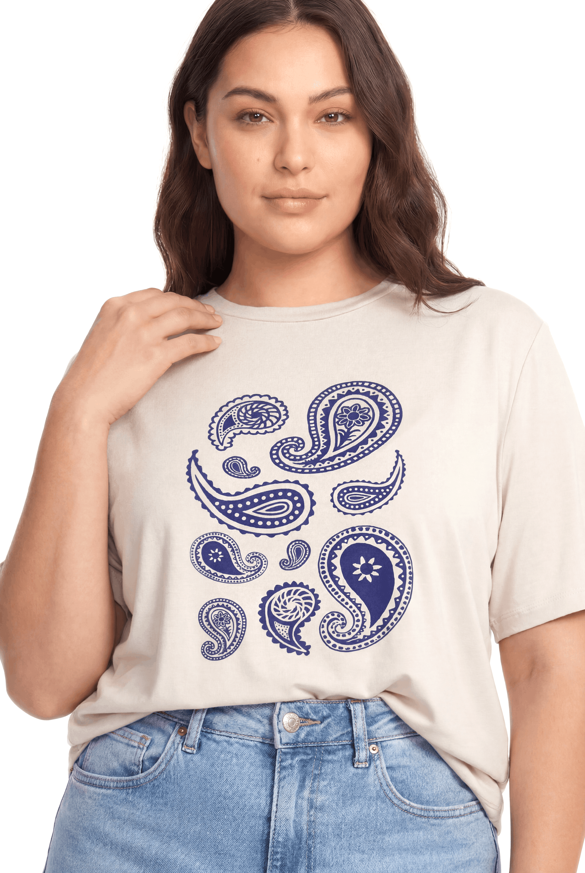 Baskı Desen Pamuklu Bluz-TAŞ