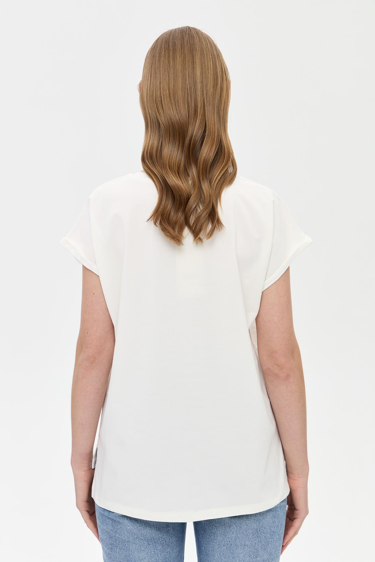 Baskı Desenli Kısa Kollu Tişört - MAVİ