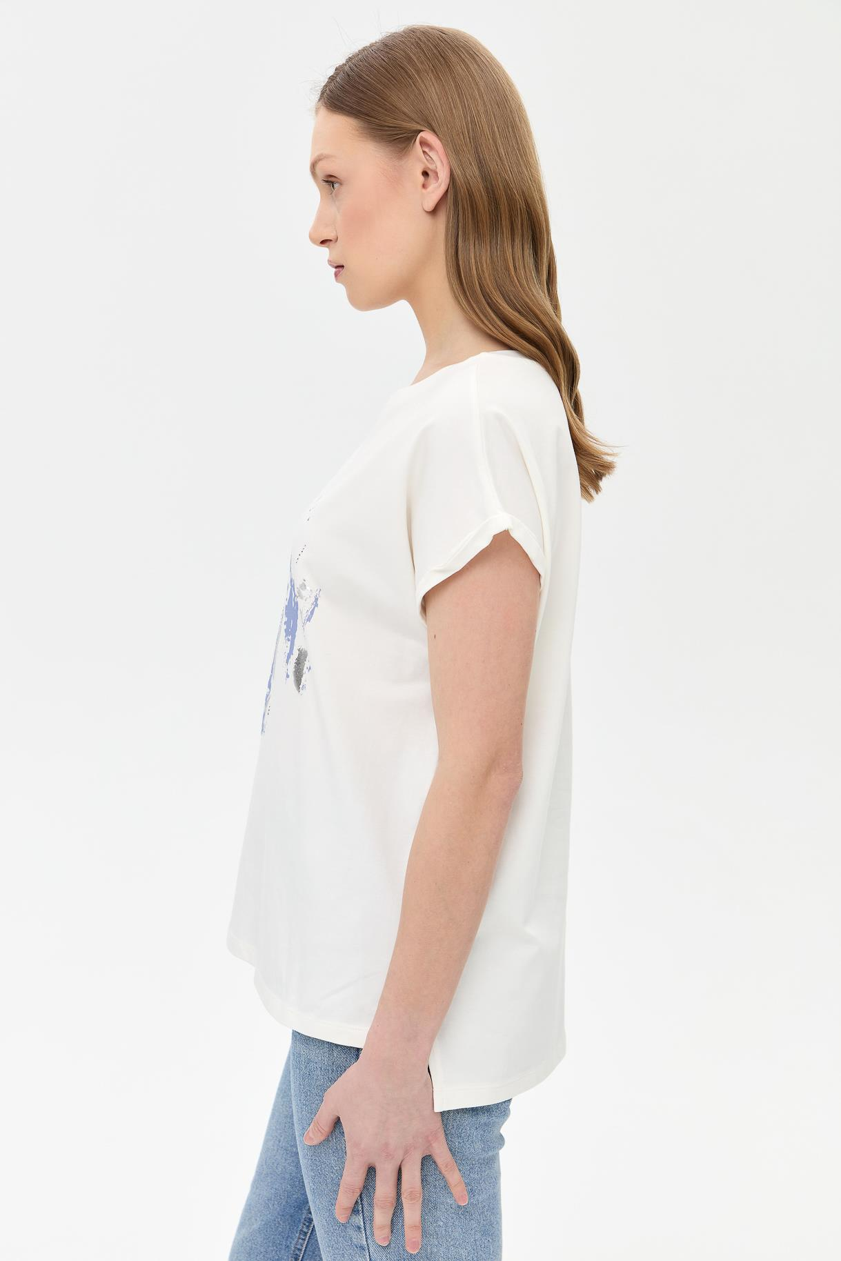 Baskı Desenli Kısa Kollu Tişört - MAVİ