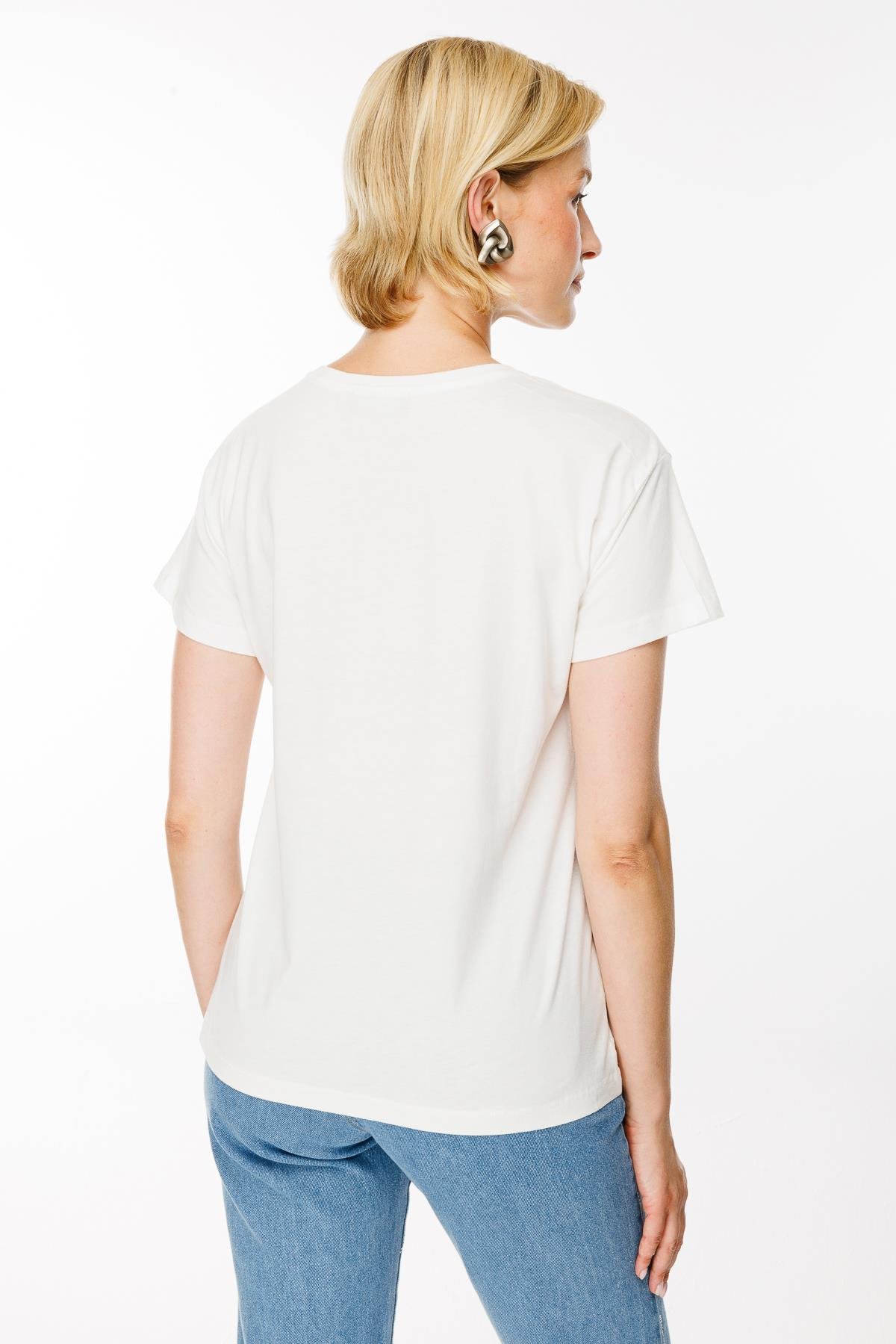 Baskı Desenli Tişört - EKRU