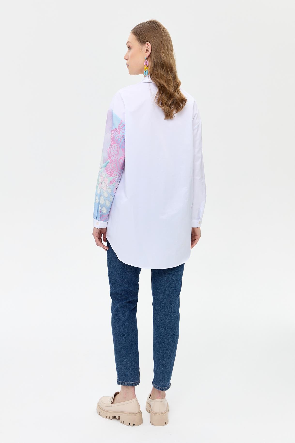 Baskı Detaylı Koton Gömlek - BEYAZ