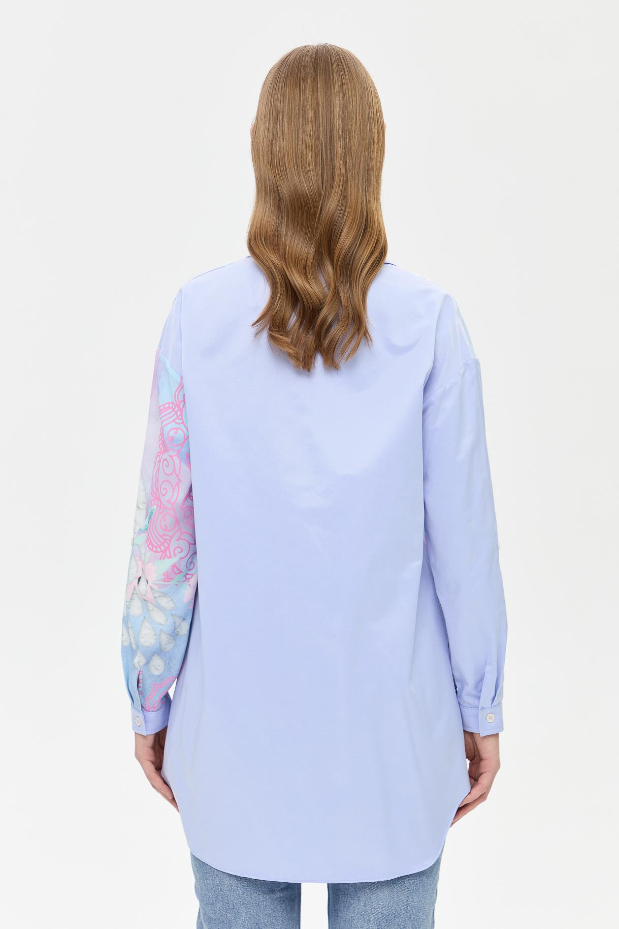 Baskı Detaylı Koton Gömlek - MAVİ