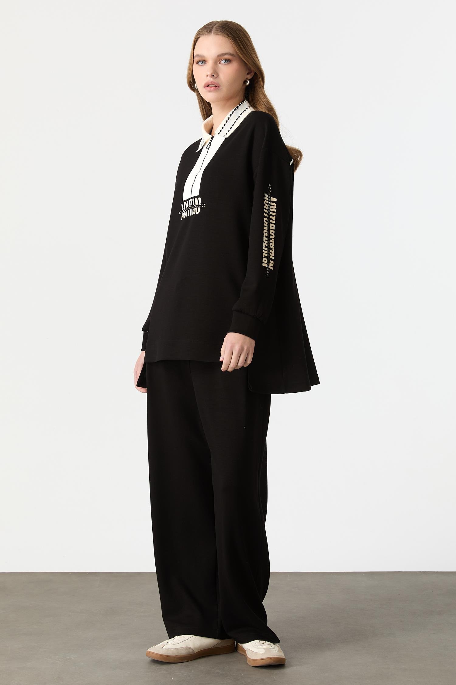 Baskı Detaylı Modal Tunik-SİYAH