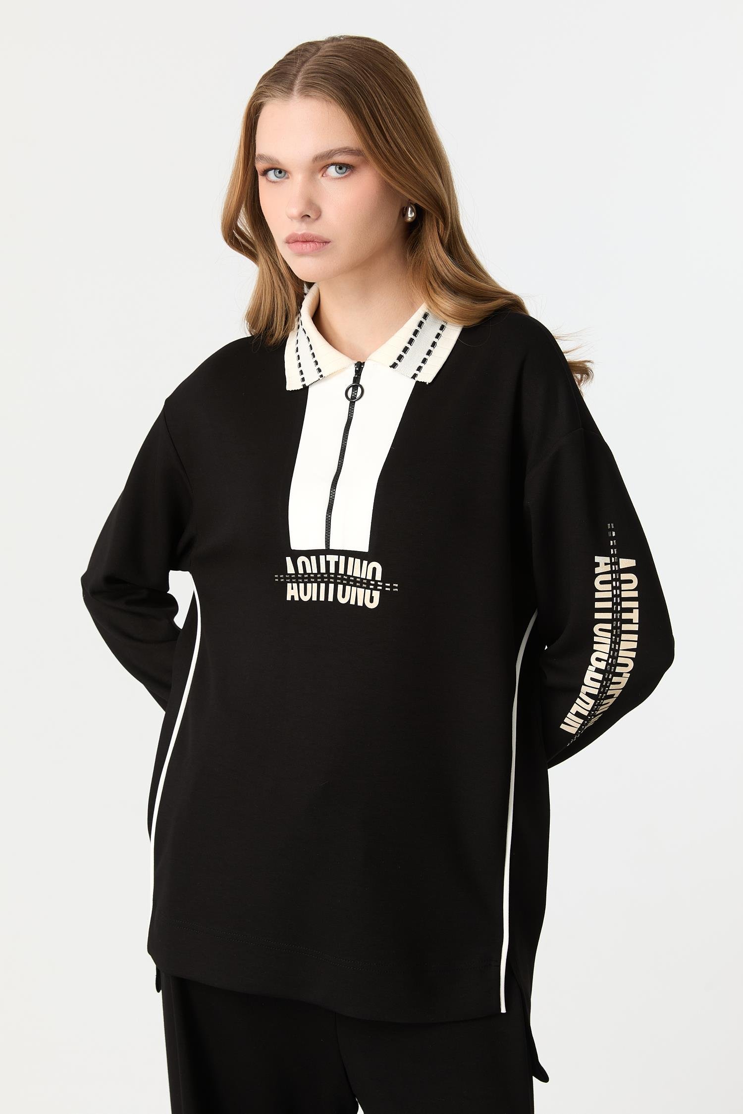 Baskı Detaylı Modal Tunik-SİYAH