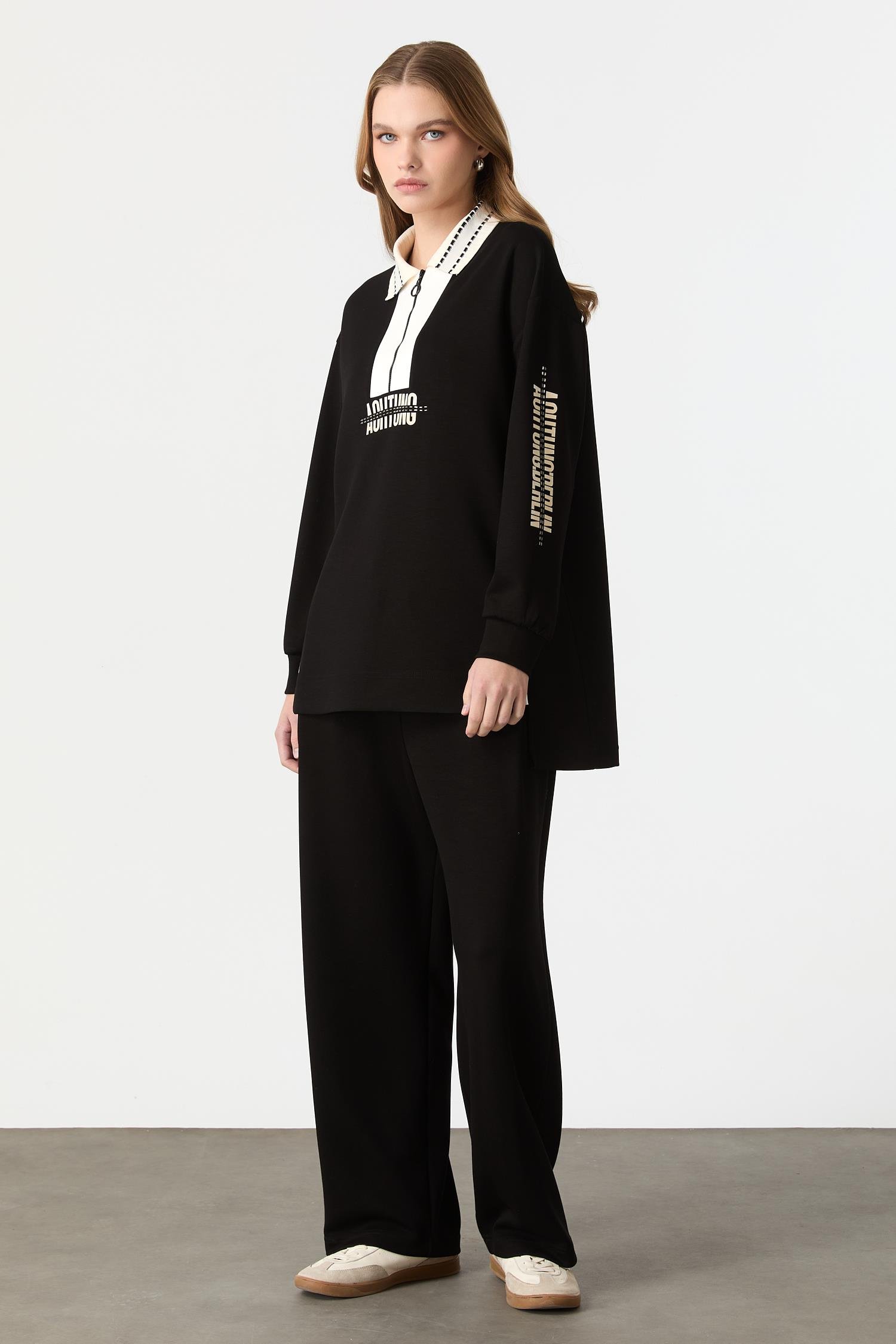 Baskı Detaylı Modal Tunik-SİYAH