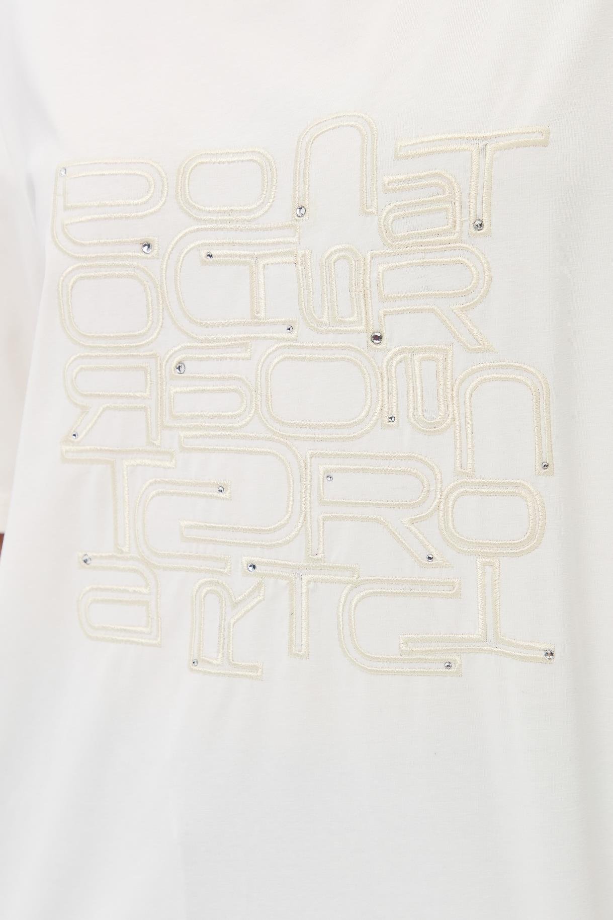 Baskı ve Boncuk Detaylı Tişört - BEYAZ