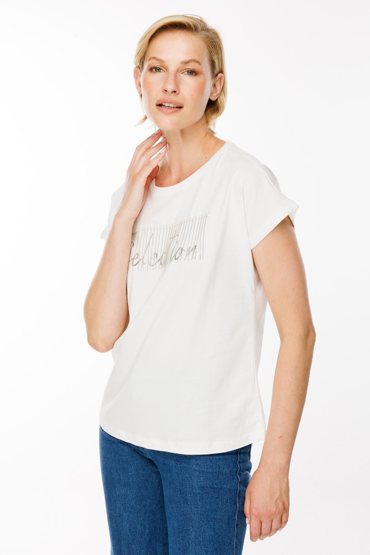 Baskılı Basic Tişört - EKRU