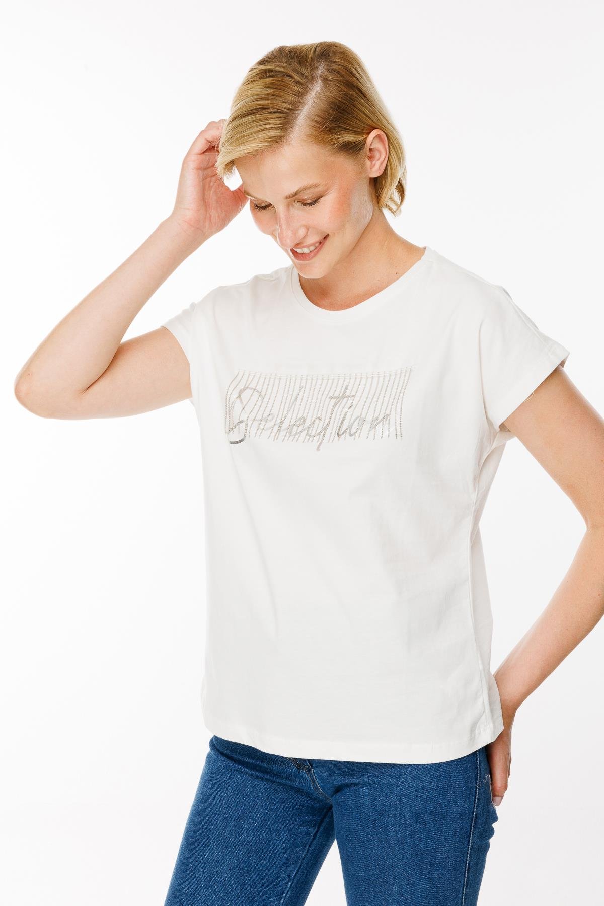 Baskılı Basic Tişört - EKRU