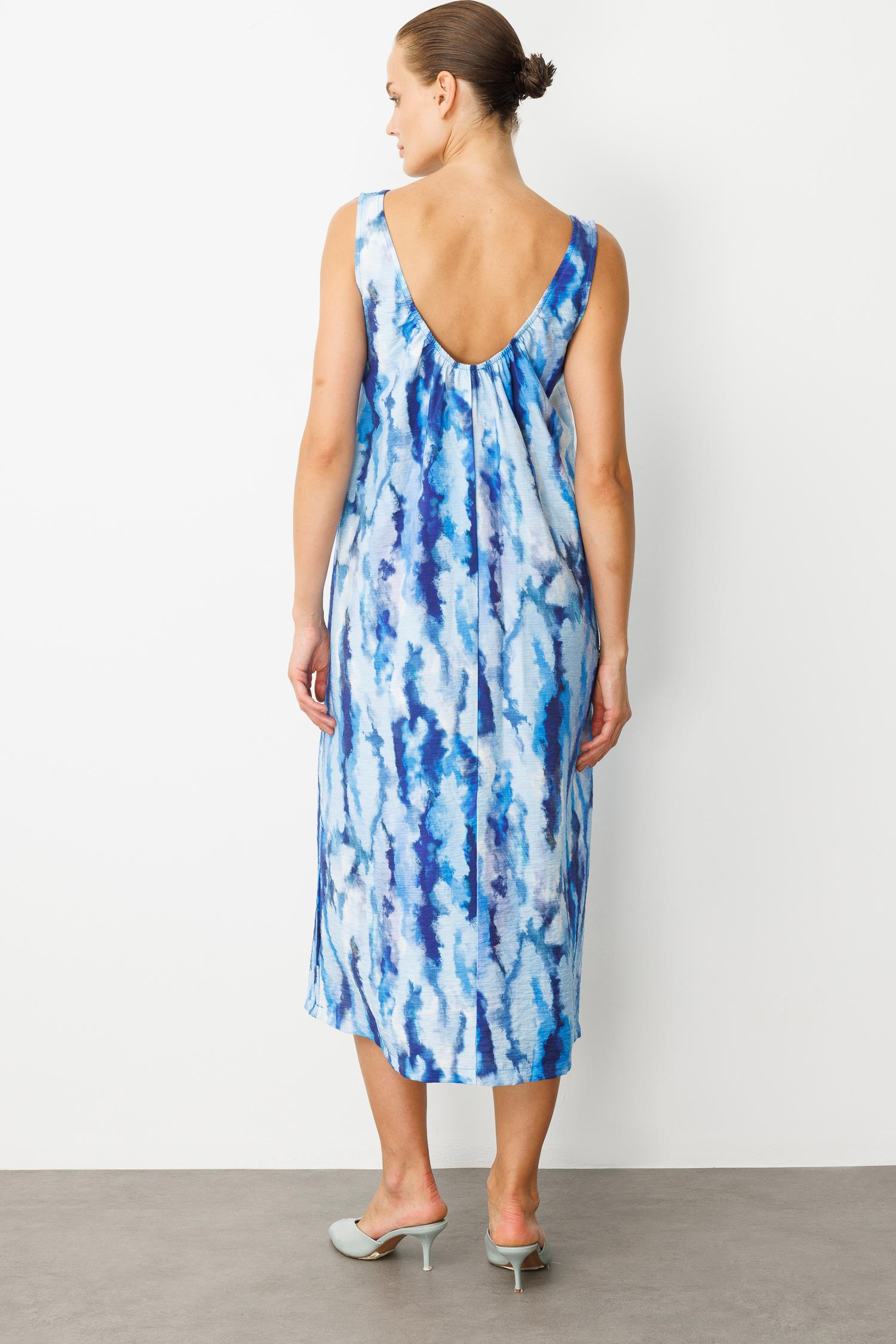 Batik Desenli Sırt Detay Elbise-İNDİGO