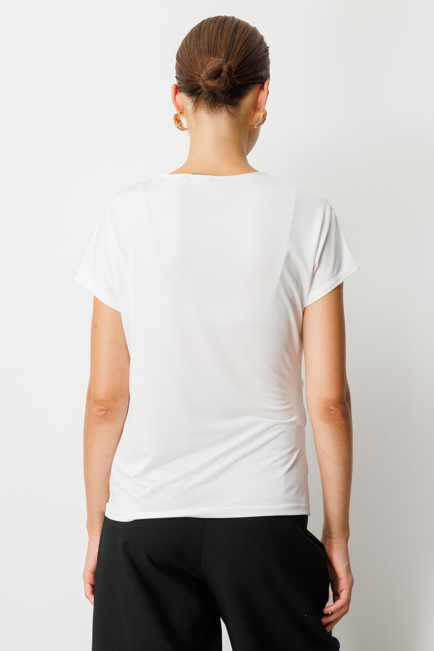 Beli Drape Detaylı Bluz-KEMIK