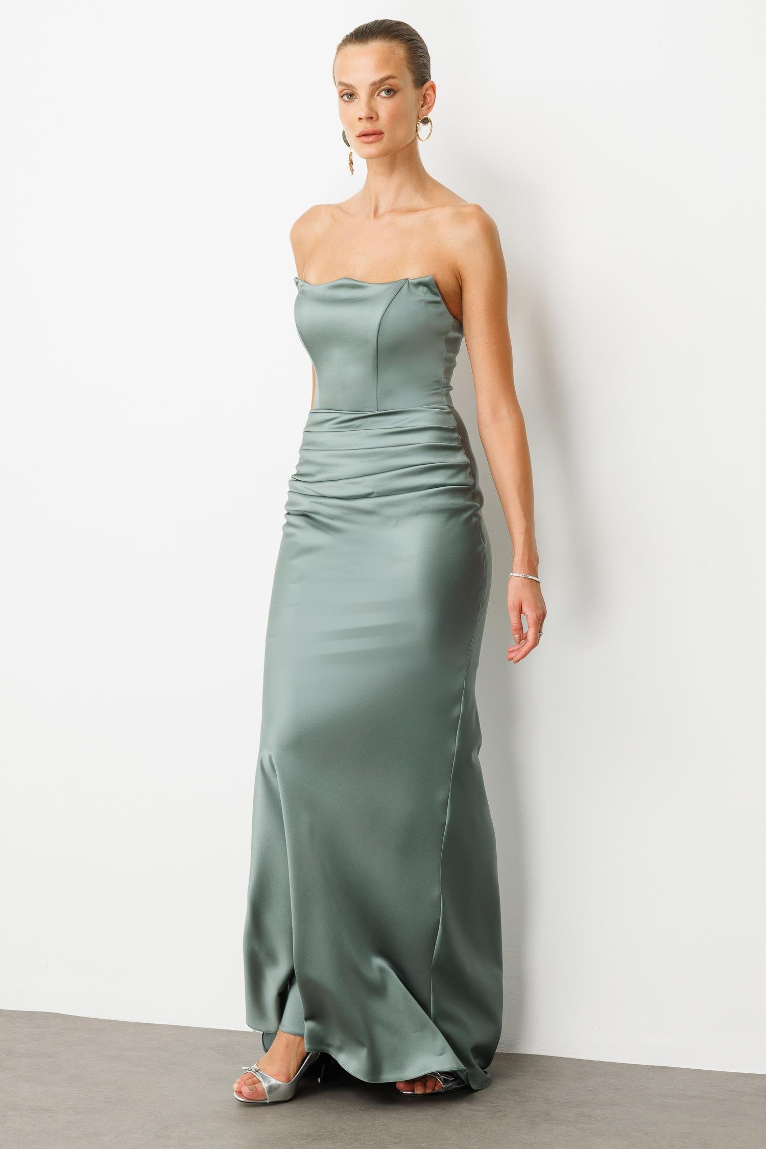 Beli Drapeli Abiye Elbise-MINT