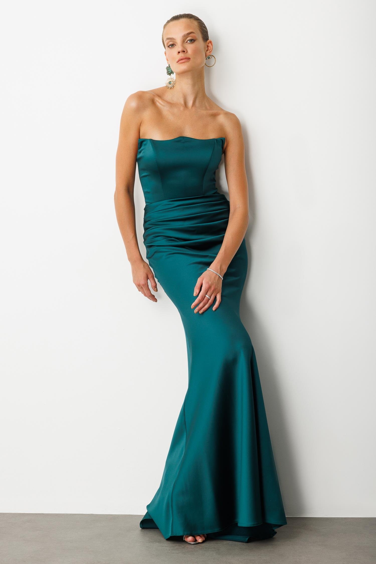 Beli Drapeli Abiye Elbise-ZÜMRÜT