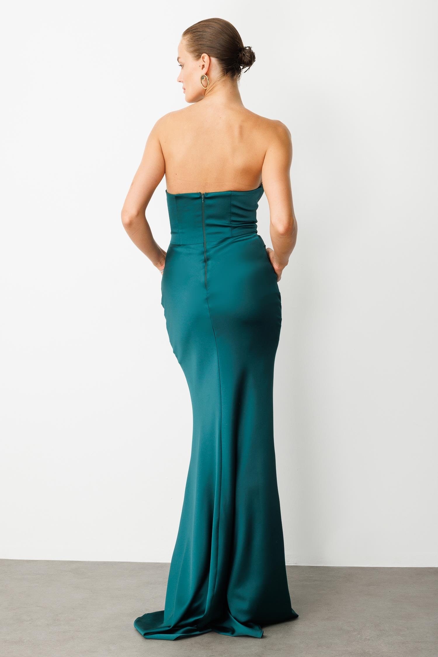 Beli Drapeli Abiye Elbise-ZÜMRÜT