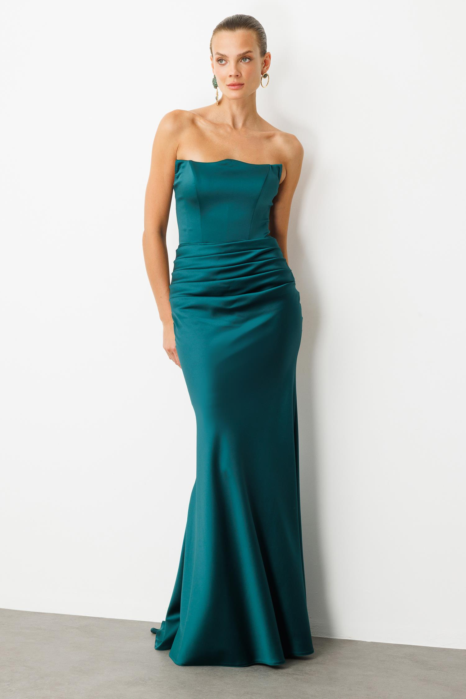 Beli Drapeli Abiye Elbise-ZÜMRÜT