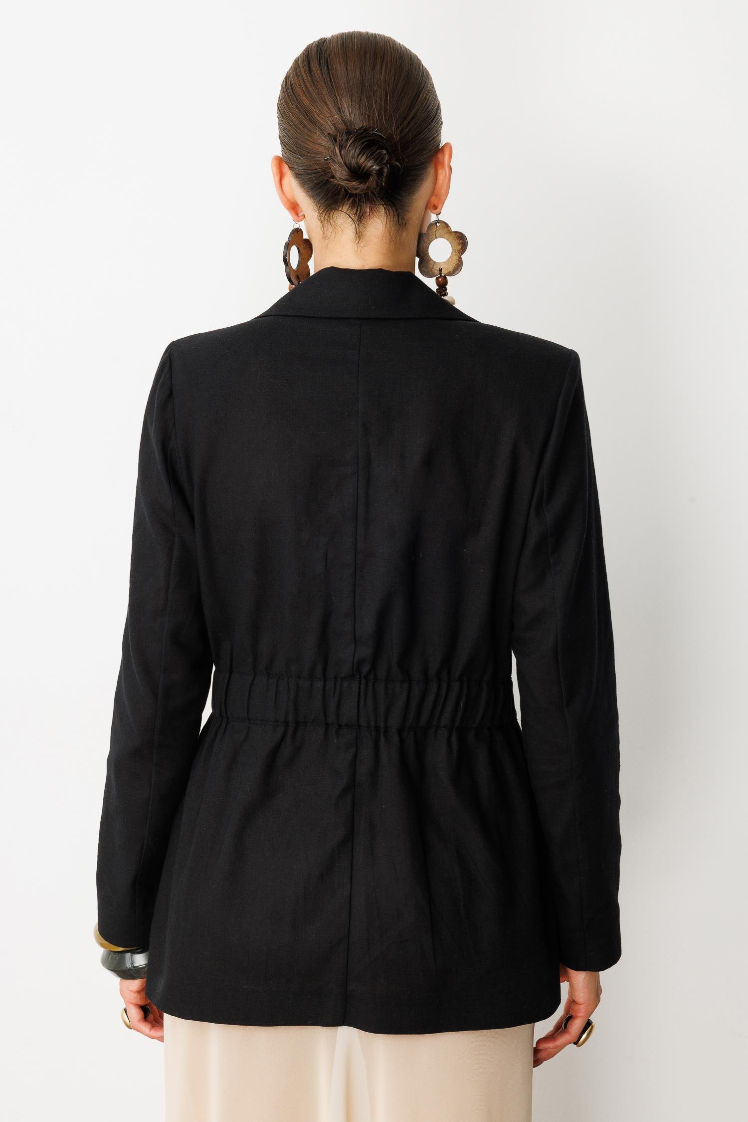 Beli Kuşaklı Keten Ceket-SİYAH