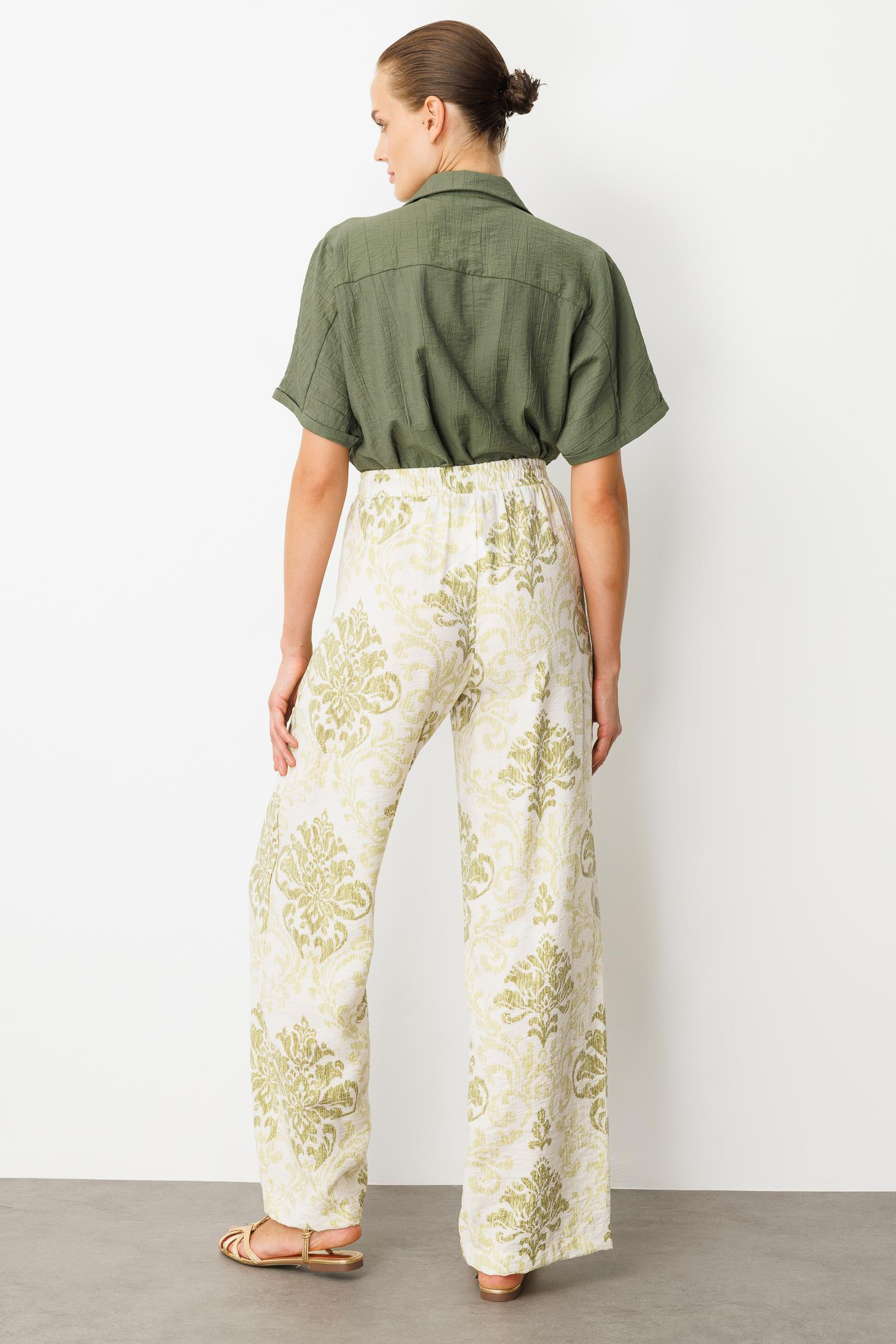 Beli Lastik Desenli Pantolon-YEŞİL