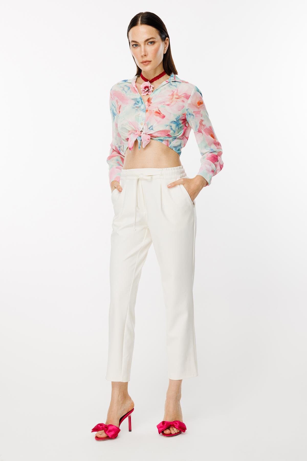 Beli Lastik ve İp Detaylı Pantolon - KEMIK