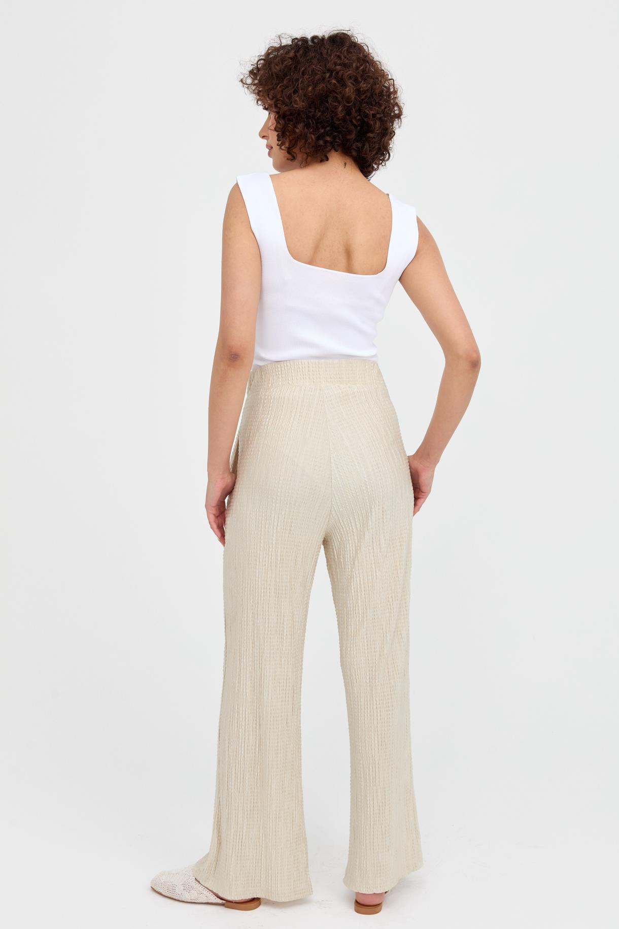 Beli Lastikli Bol Paça Bürümcük Pantolon - BEJ