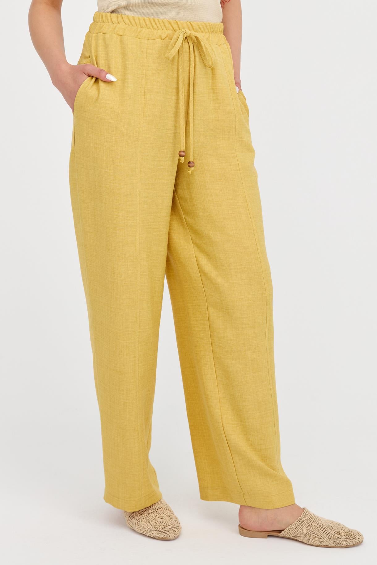 Beli Lastikli Bol Paça Keten Pantolon - SAFRAN