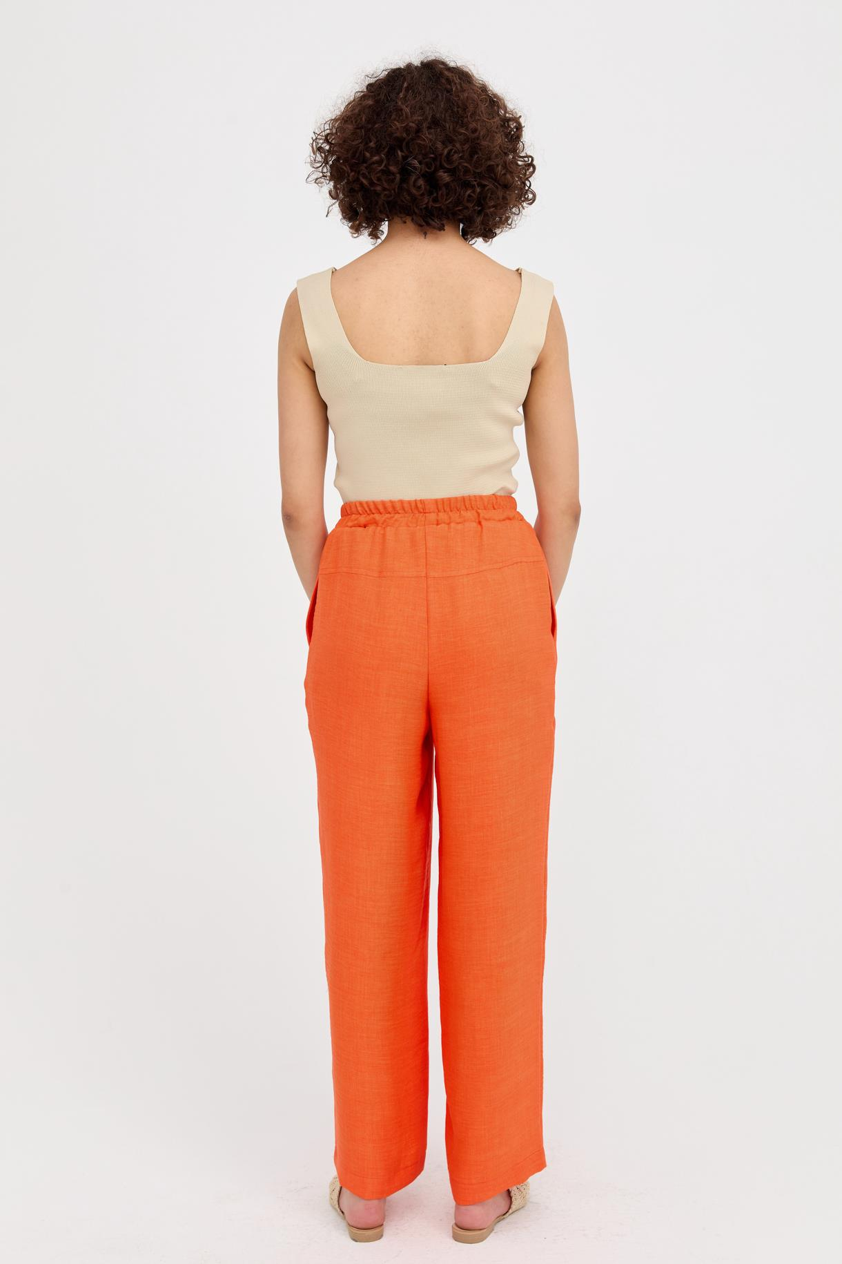 Beli Lastikli Bol Paça Keten Pantolon - ORANJE