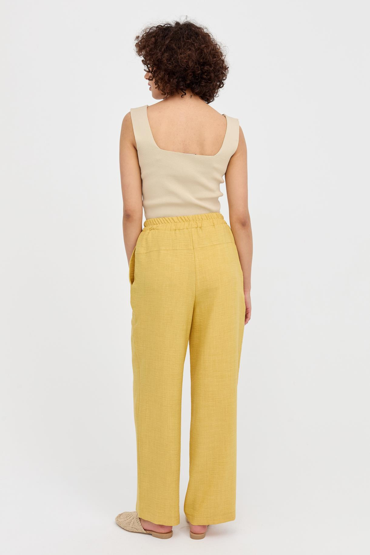 Beli Lastikli Bol Paça Keten Pantolon - SAFRAN