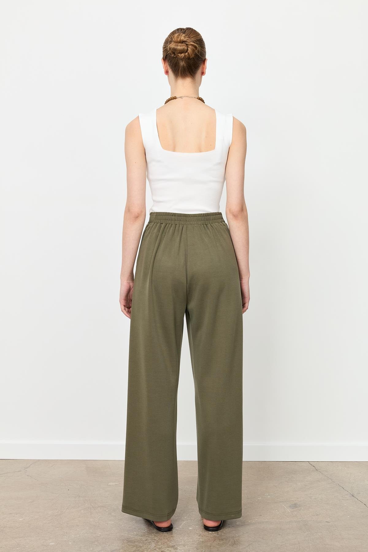 Beli Lastikli Bol Paça Pantolon-HAKİ