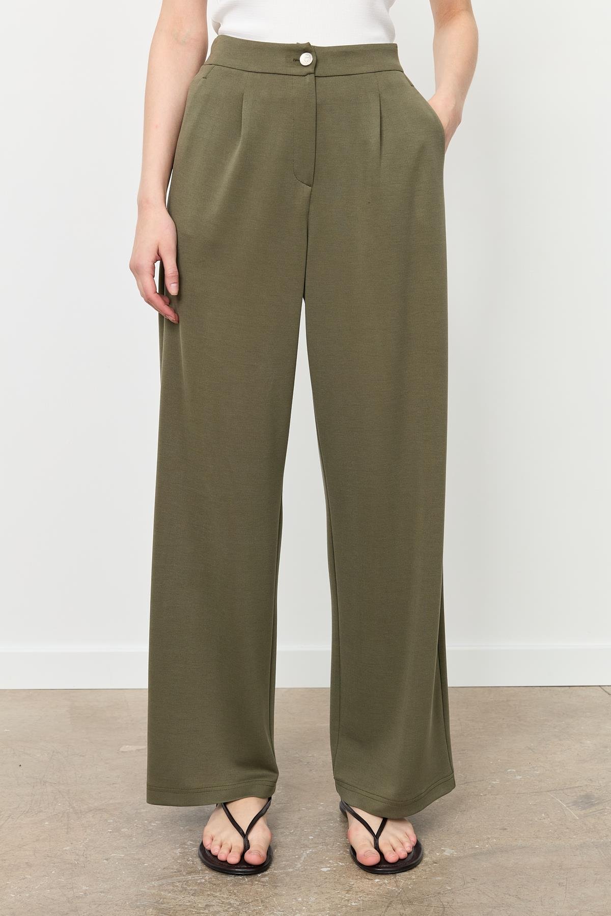 Beli Lastikli Bol Paça Pantolon-HAKİ