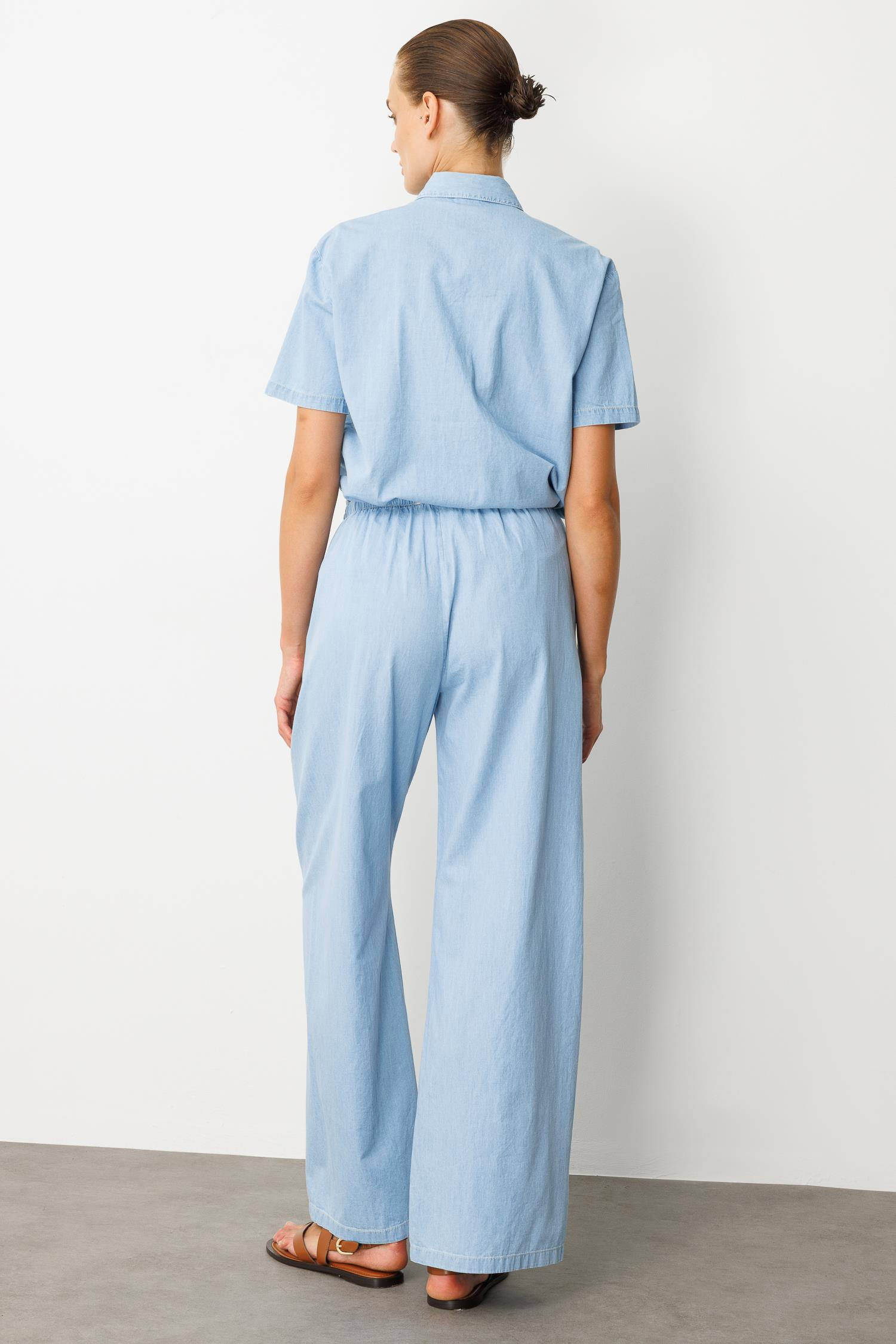 Beli Lastikli Bol Paça Pantolon-MAVİ