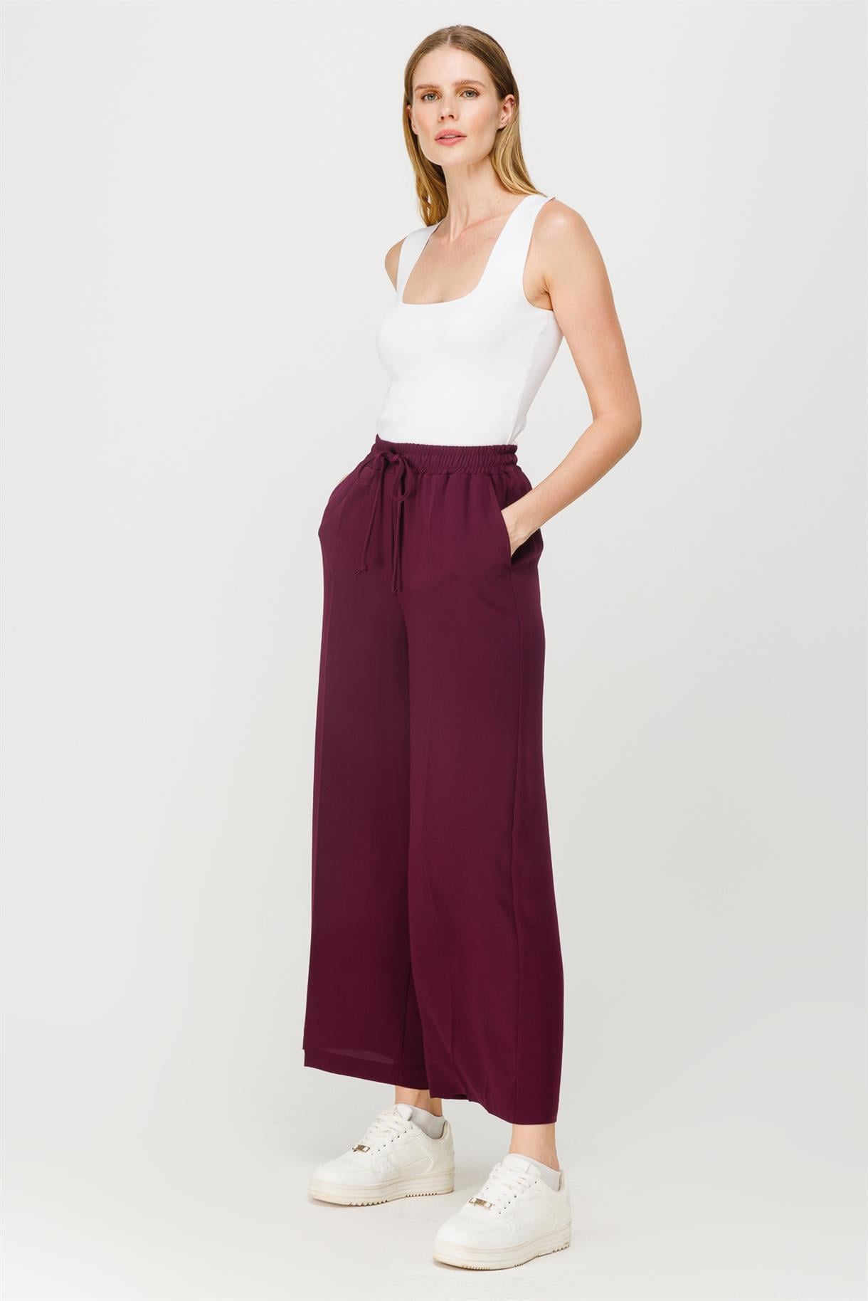 Beli Lastikli Bol Paça Pantolon - MÜRDÜM