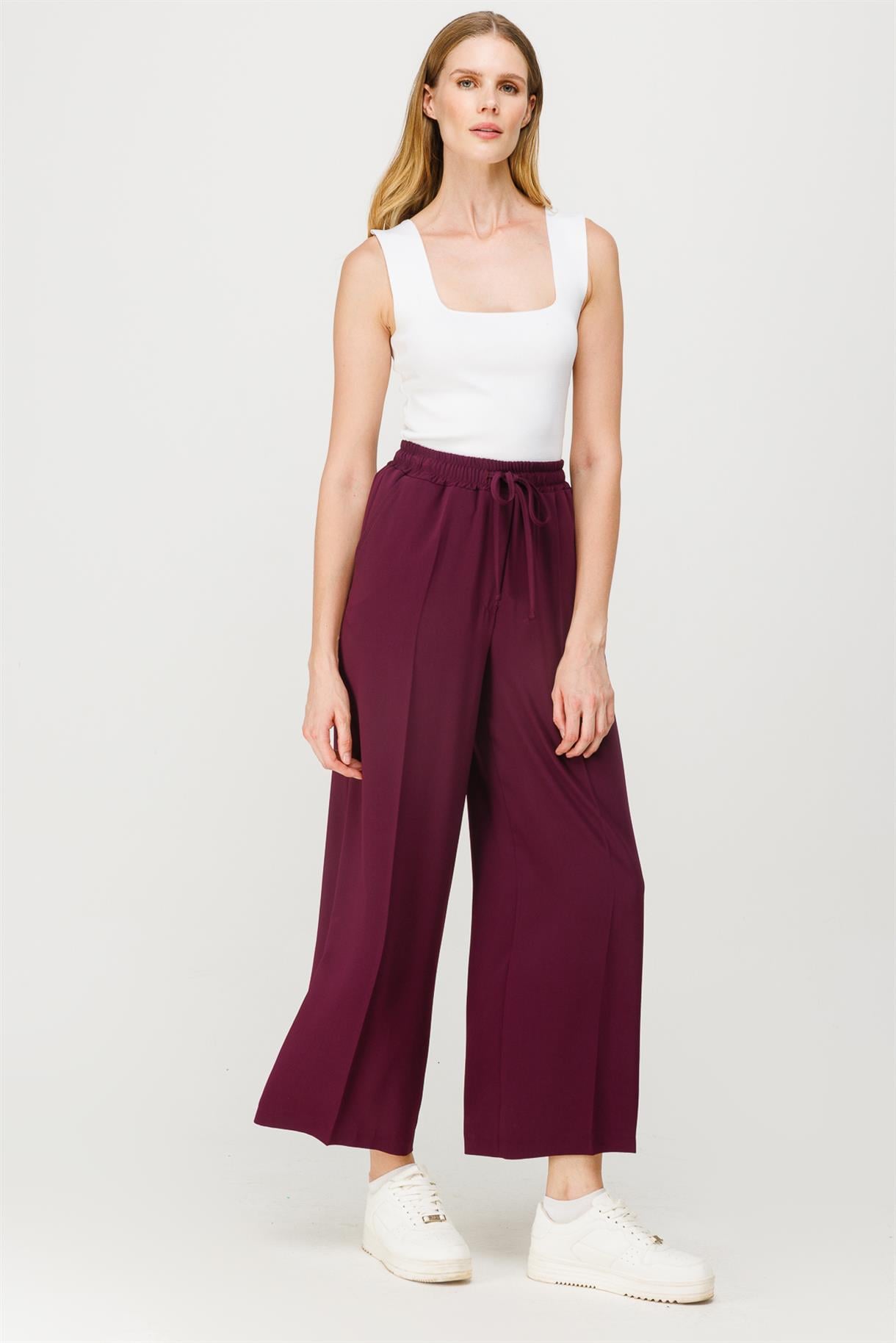 Beli Lastikli Bol Paça Pantolon - MÜRDÜM