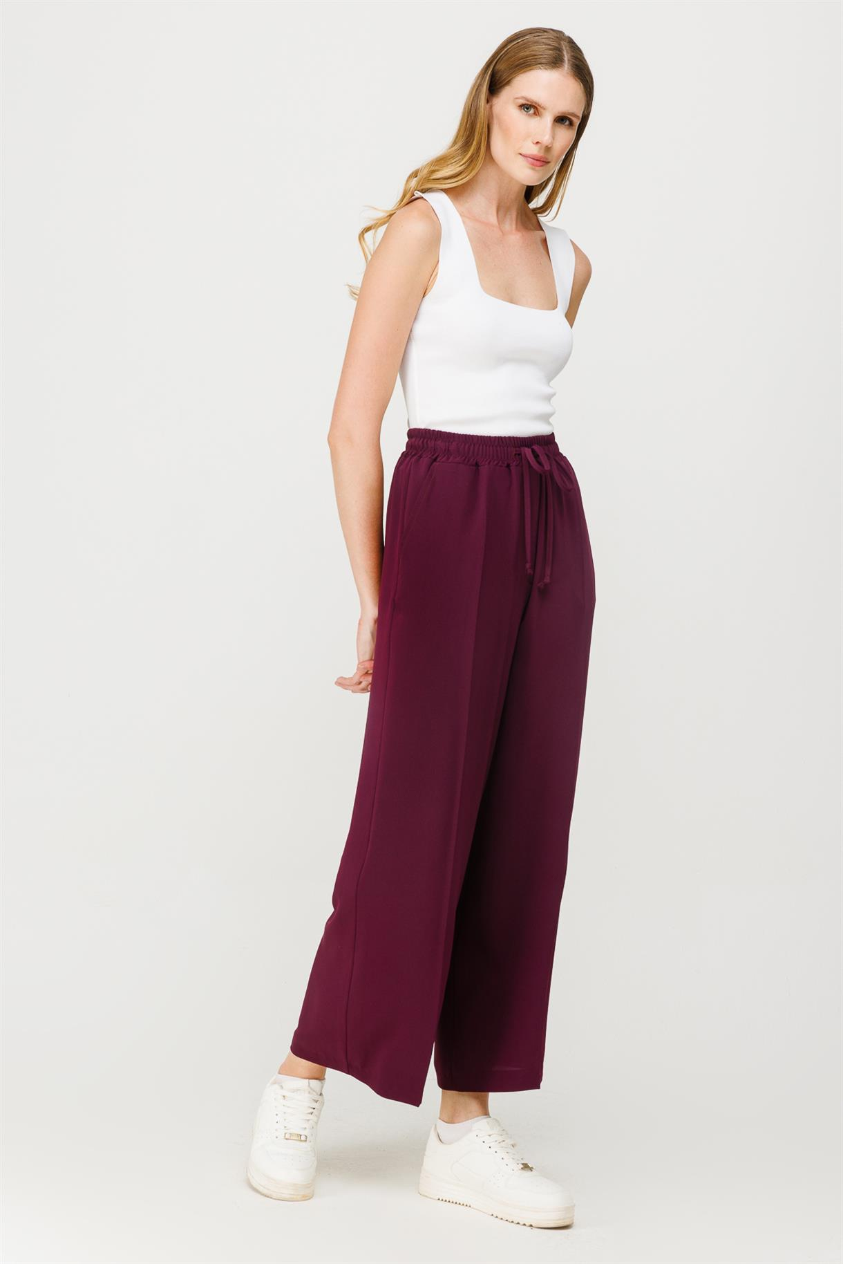 Beli Lastikli Bol Paça Pantolon - MÜRDÜM