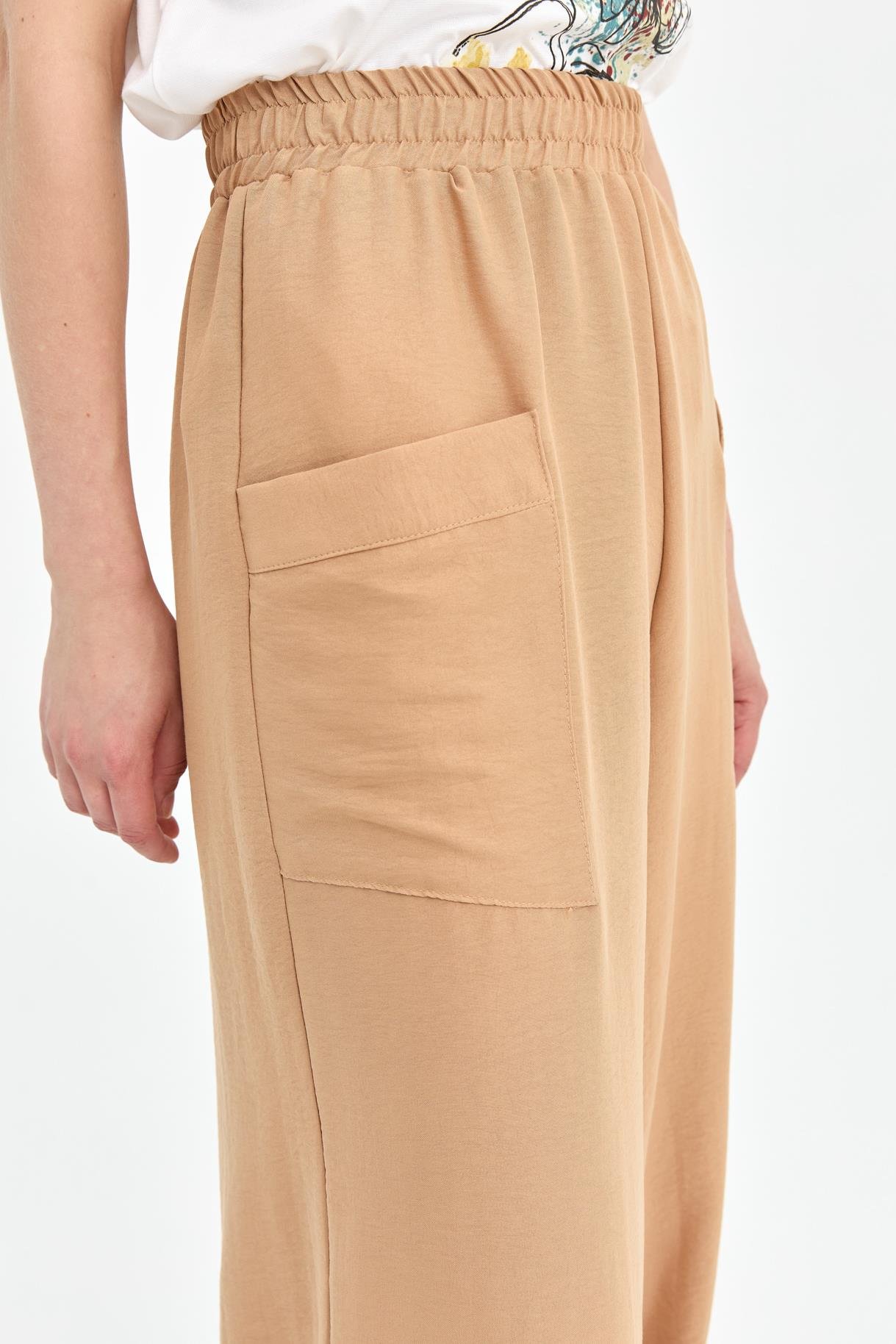 Beli Lastikli Cep Detaylı Şalvar Pantolon - CAMEL
