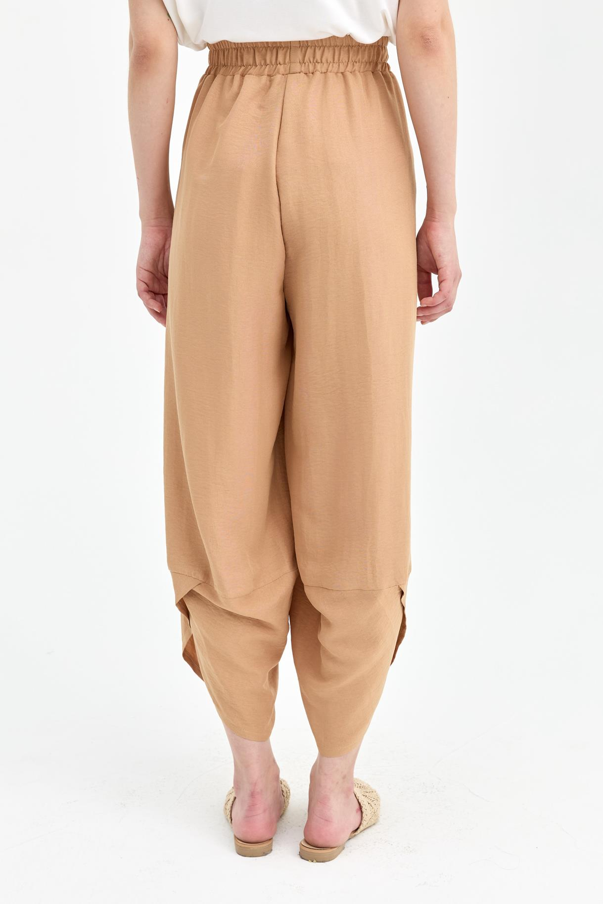 Beli Lastikli Cep Detaylı Şalvar Pantolon - CAMEL