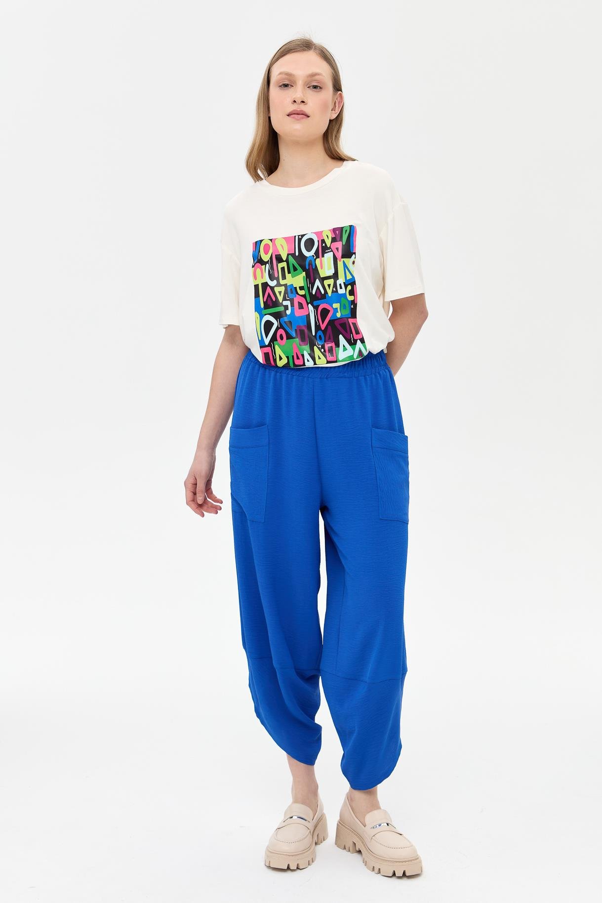 Beli Lastikli Cep Detaylı Şalvar Pantolon - SAX