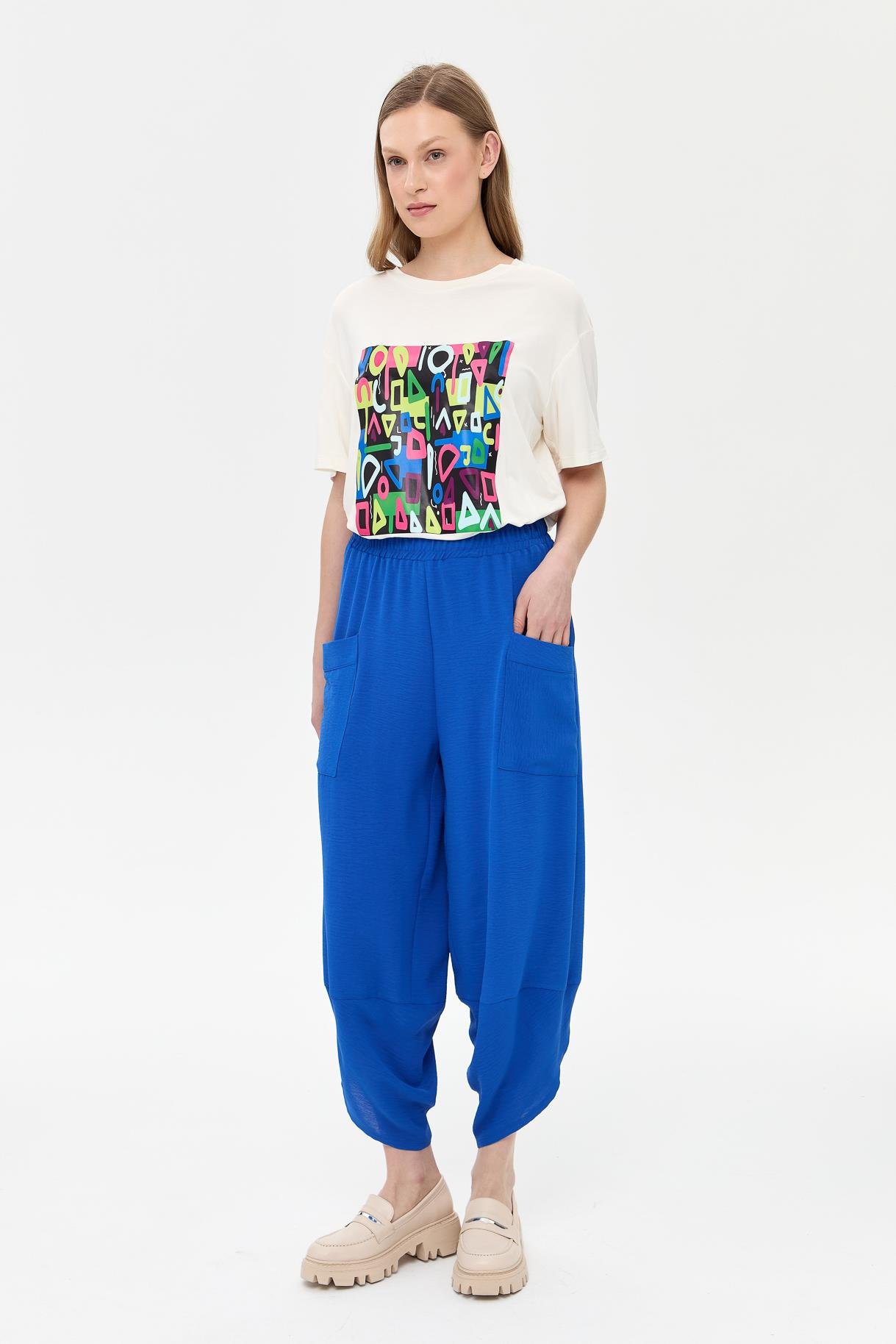 Beli Lastikli Cep Detaylı Şalvar Pantolon - SAX