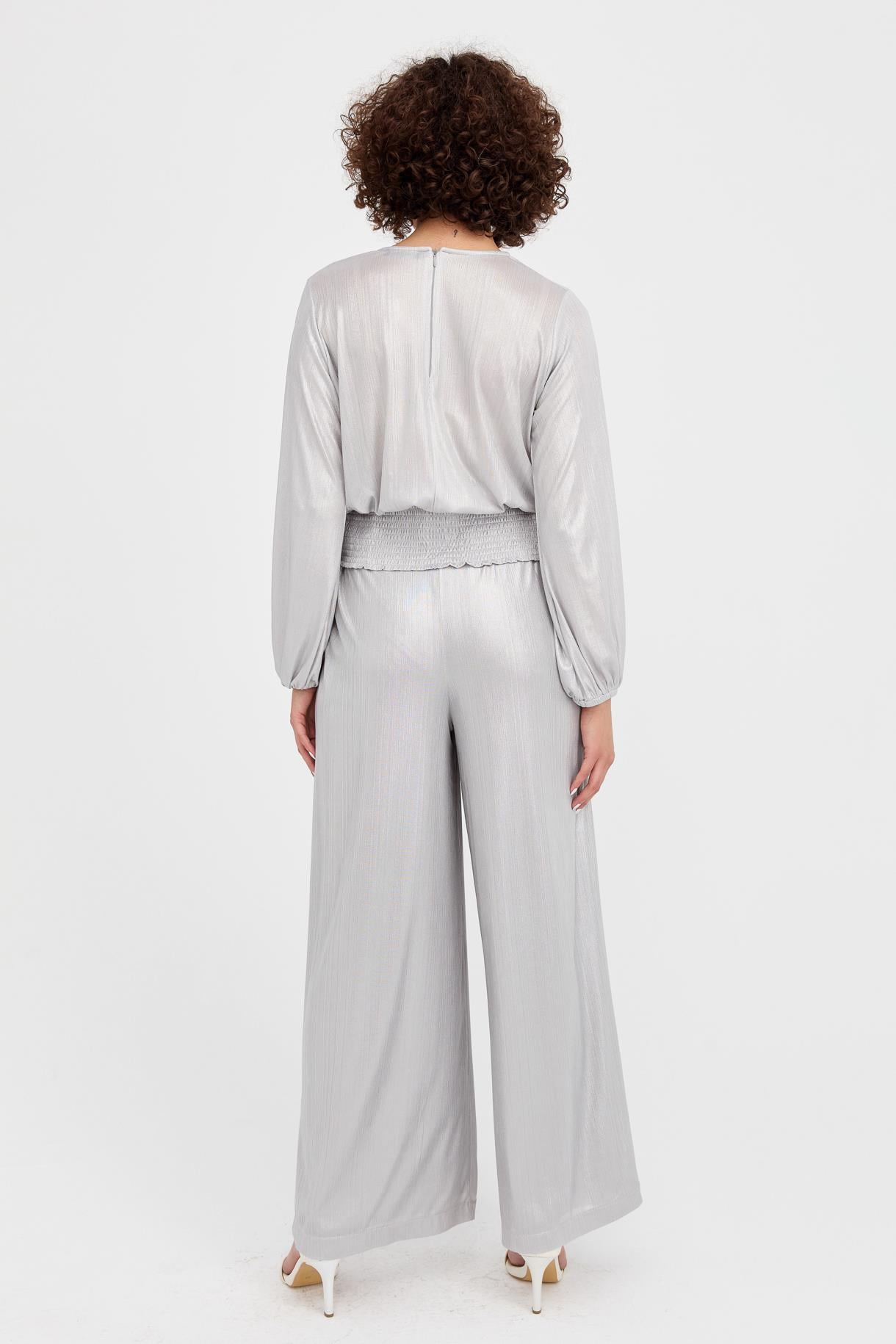 Beli Lastikli Geniş Paça Simli Pantolon - GÜMÜŞ
