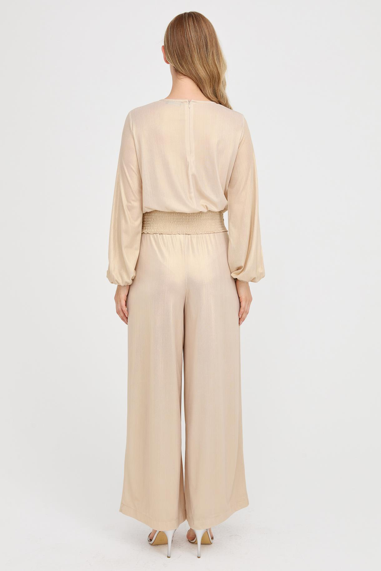 Beli Lastikli Geniş Paça Simli Pantolon - GOLD