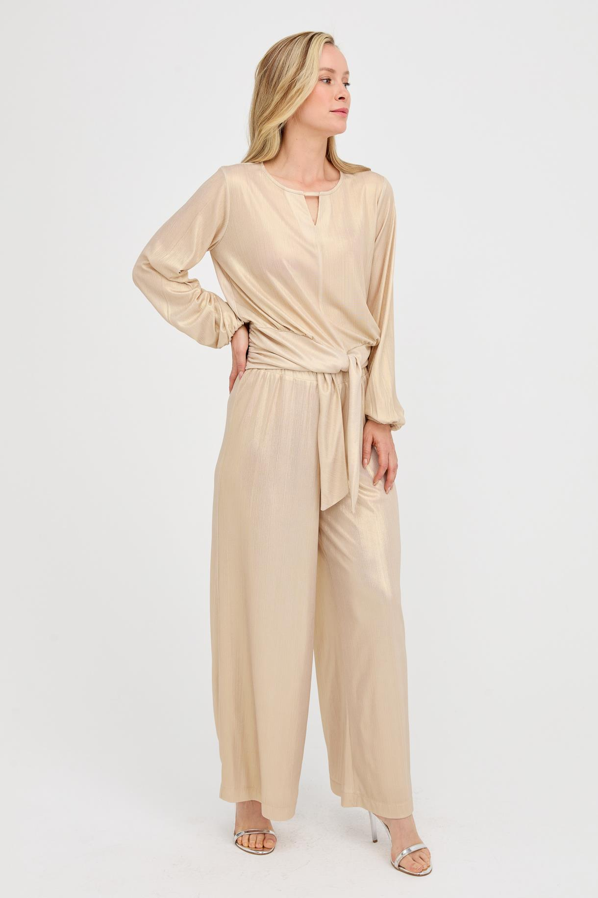 Beli Lastikli Geniş Paça Simli Pantolon - GOLD