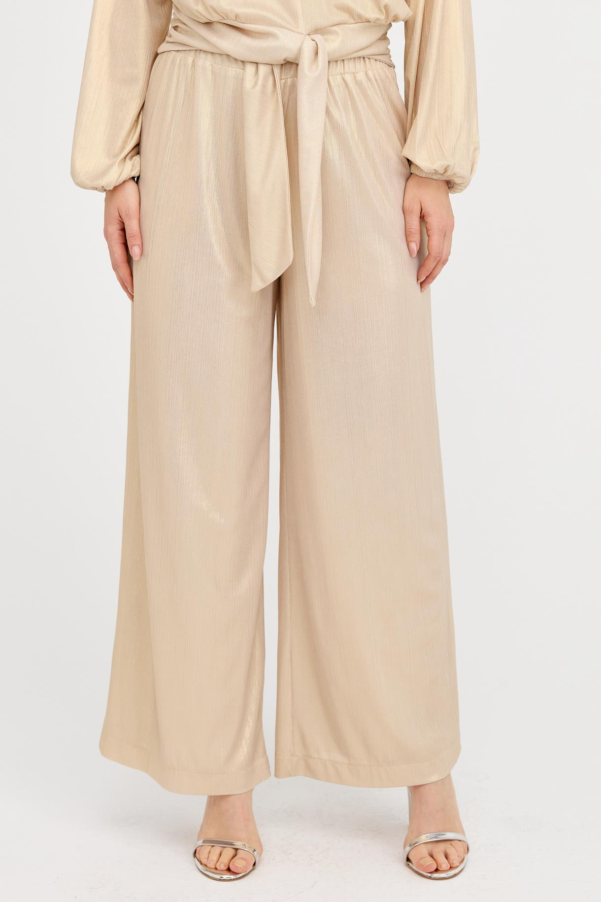 Beli Lastikli Geniş Paça Simli Pantolon - GOLD