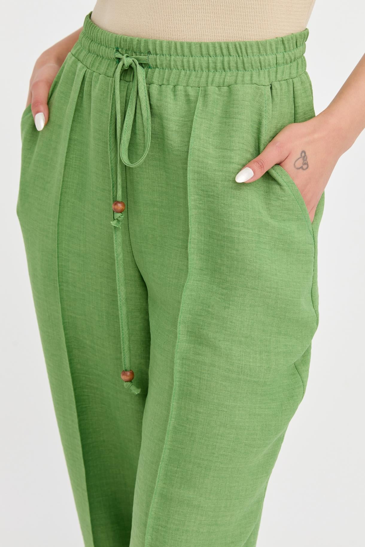 Beli Lastikli Havuç Keten Pantolon - ÇAĞLA