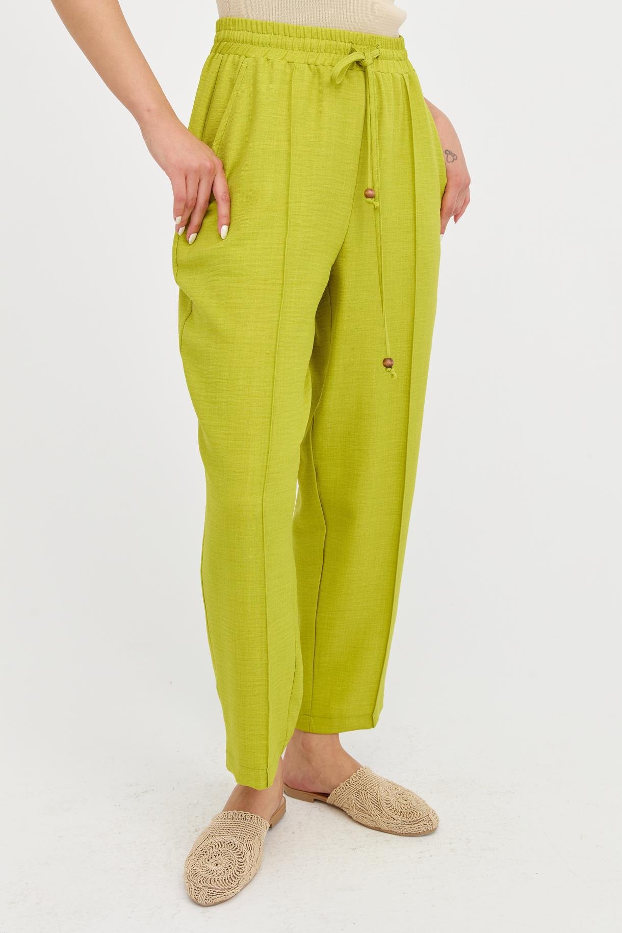Beli Lastikli Havuç Keten Pantolon - FISTIK YEŞİLİ