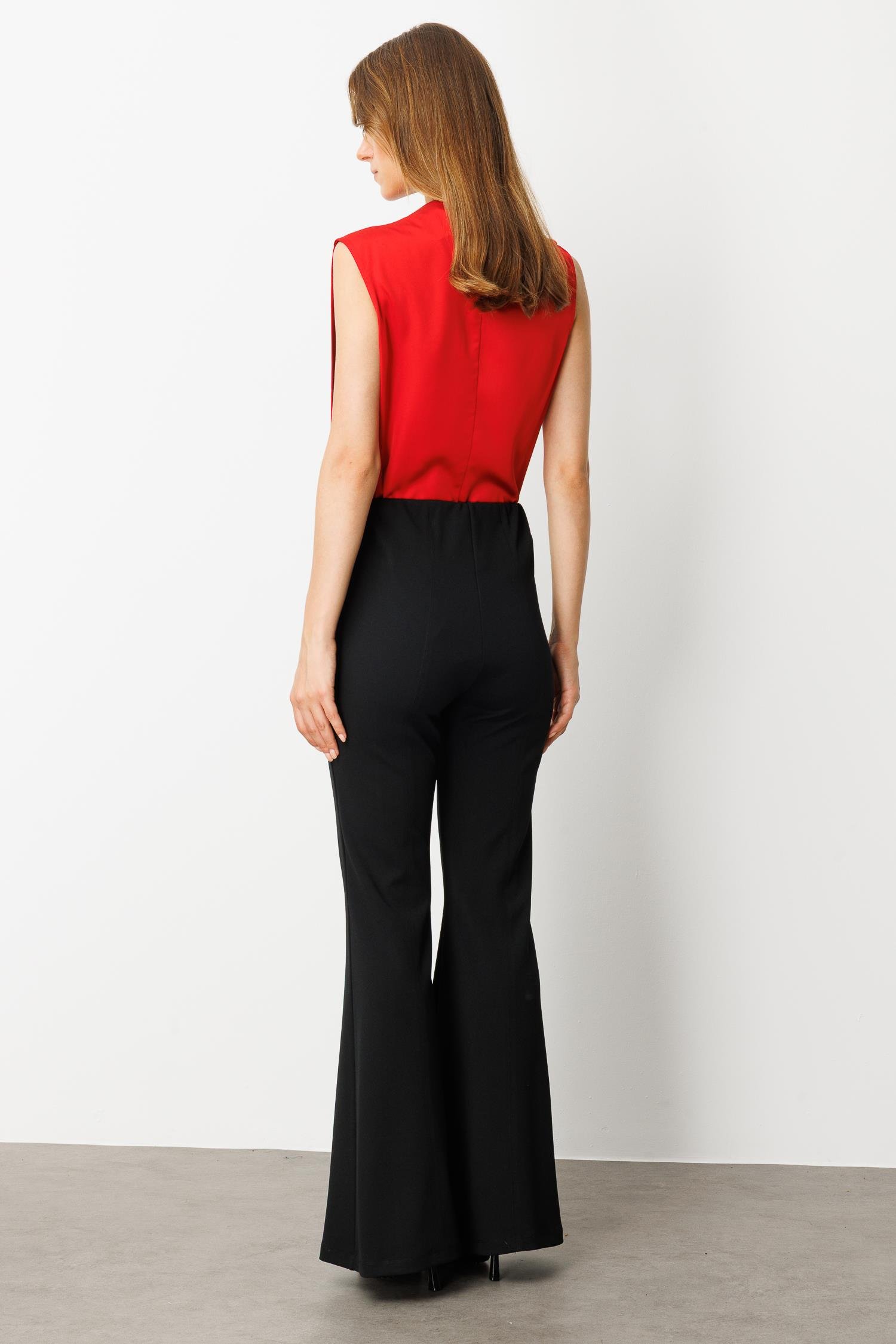 Beli Lastikli İspanyol Paça Pantolon-SİYAH