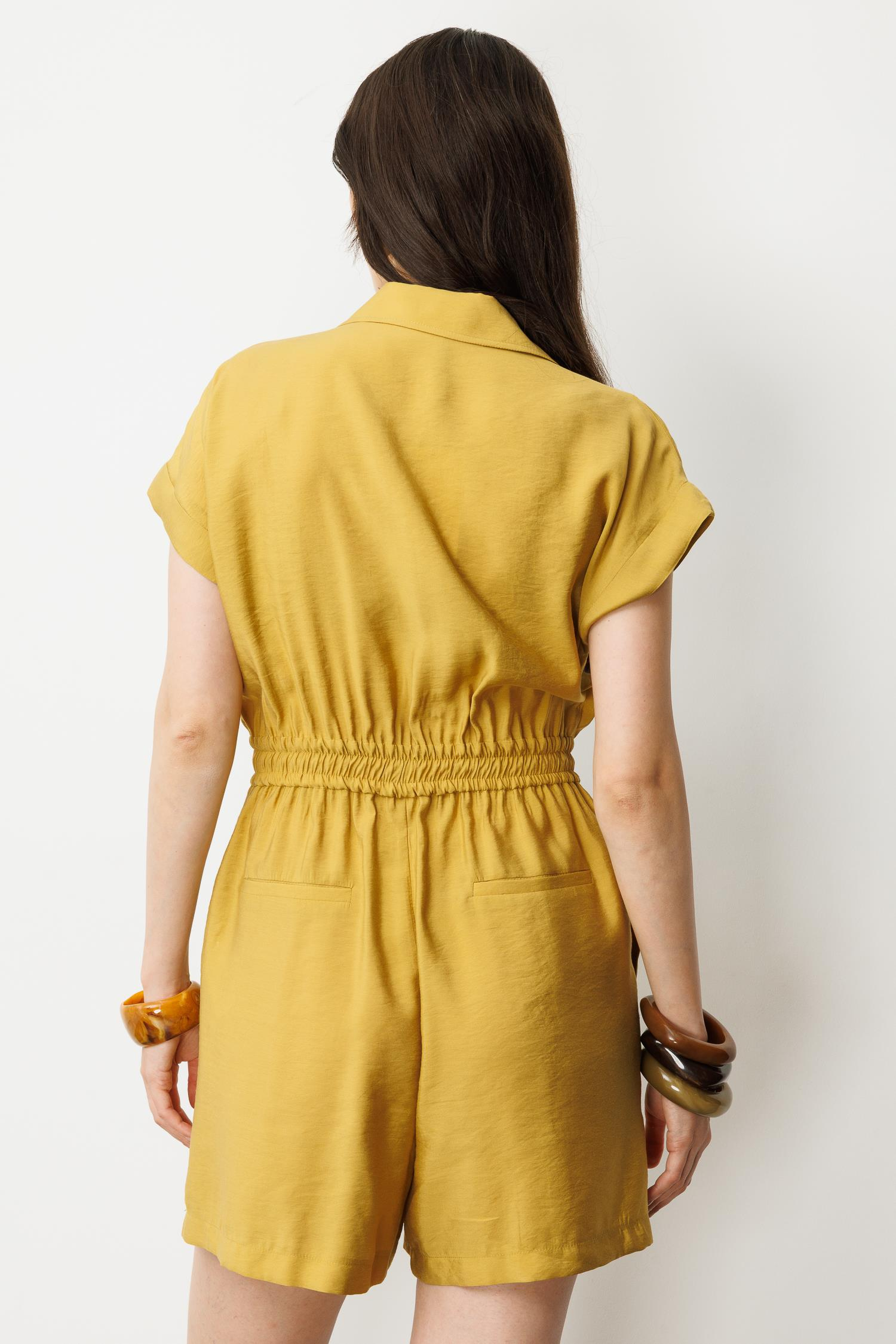 Beli Lastikli Kısa Tulum-SAFRAN