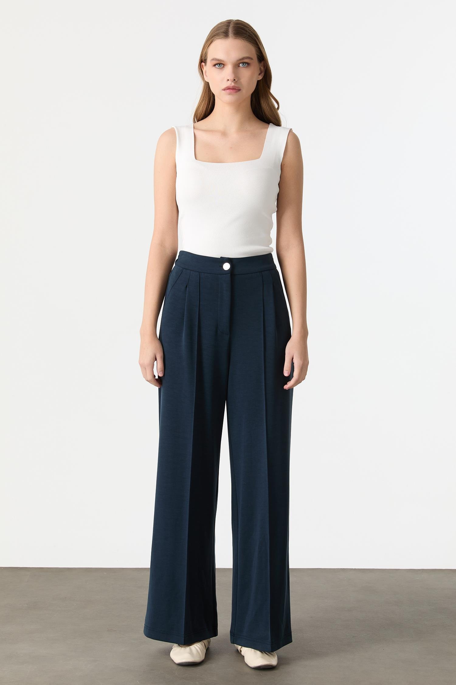 Beli Lastikli Rahat Kalıp Modal Pantolon-PETROL