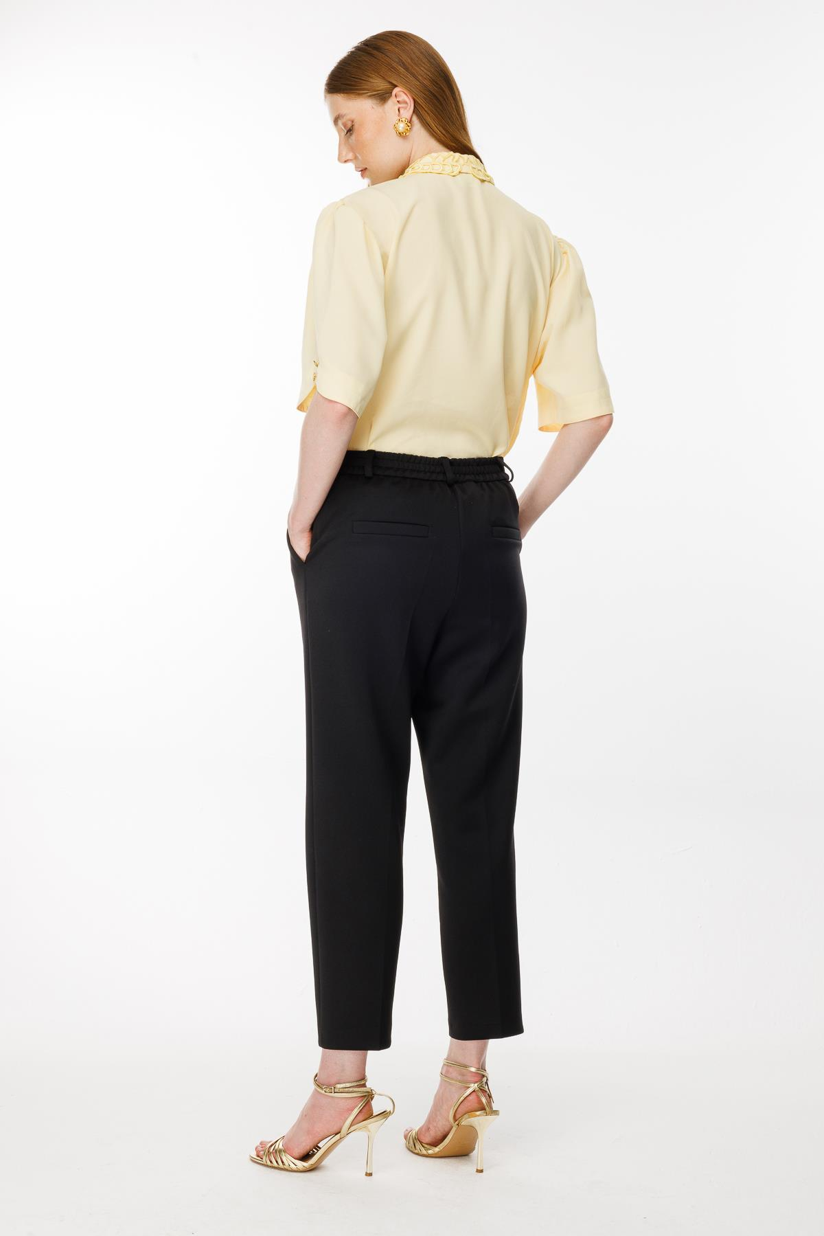 Beli Lastikli Scuba Pantolon - SİYAH