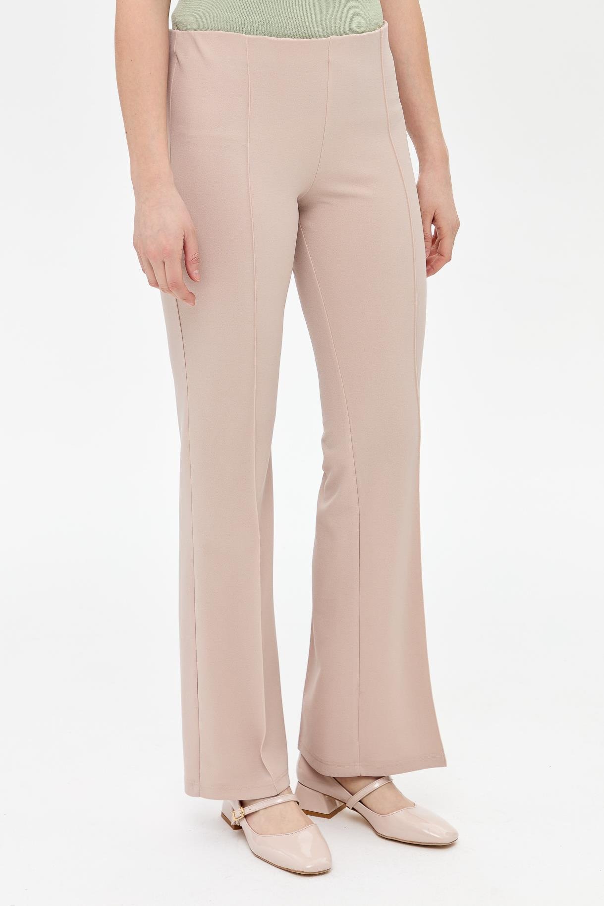 Beli Lastikli Yüksek Bel Pantolon - BEJ