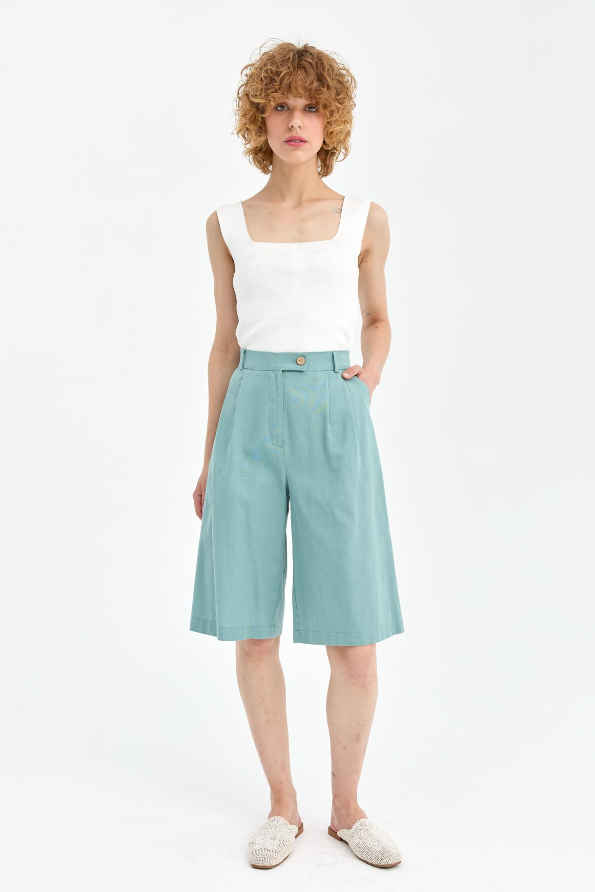 Bermuda Keten Pantolon - MINT