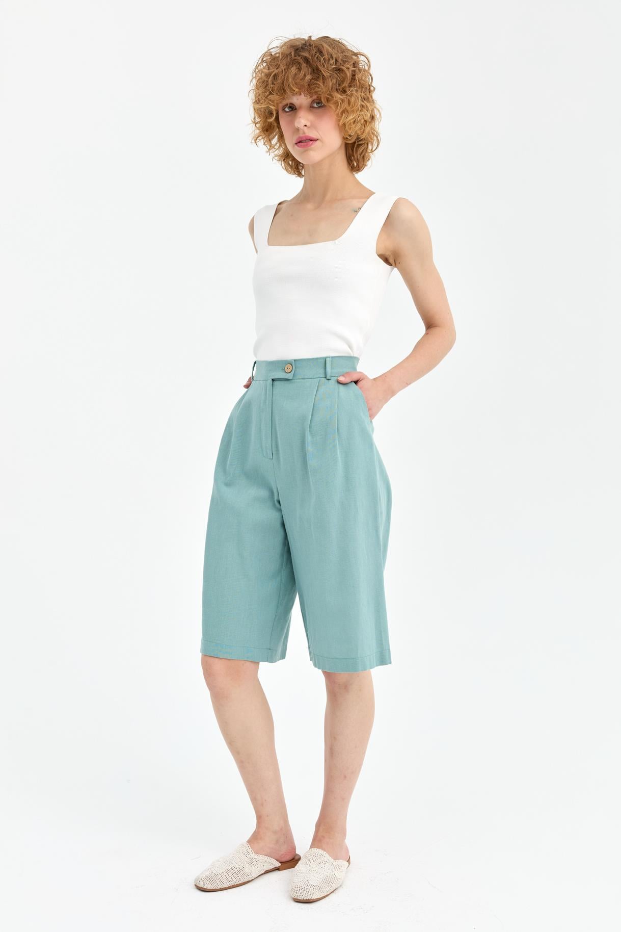 Bermuda Keten Pantolon - MINT