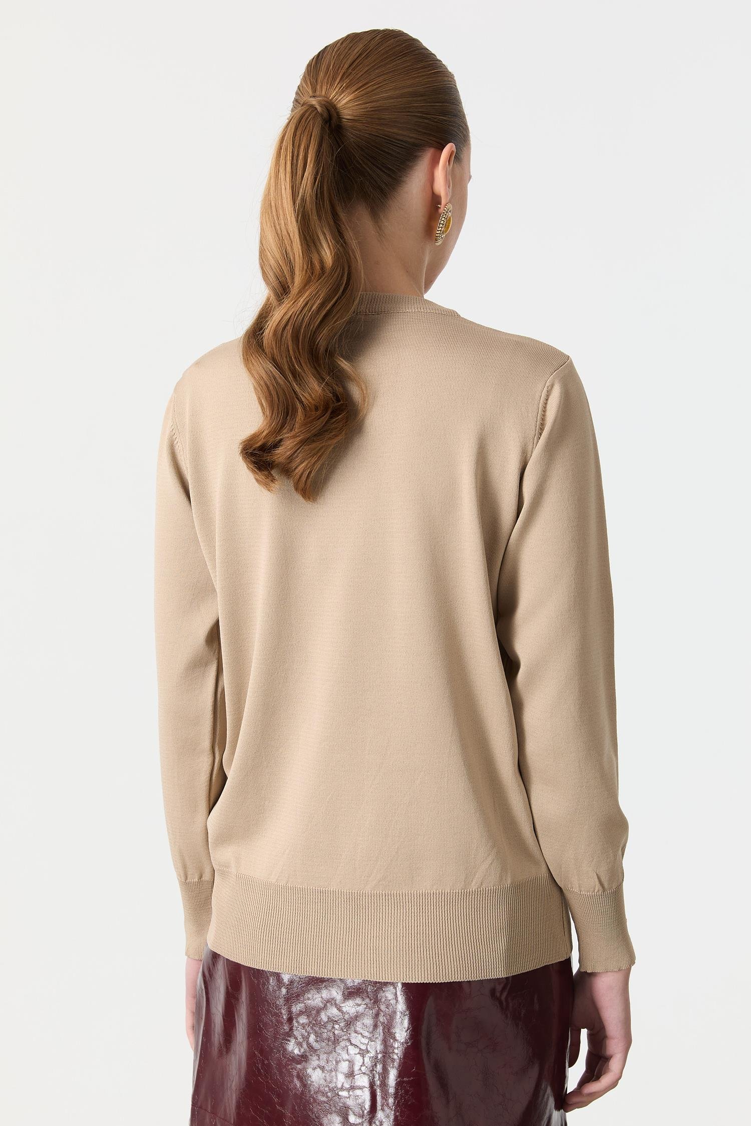 Biye Detaylı Basic Triko Kazak-TAŞ